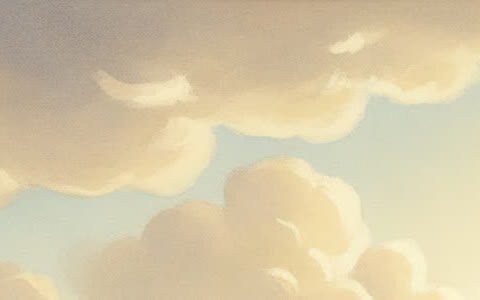 Peinture d'un ciel clair aux nuages doux et dorés